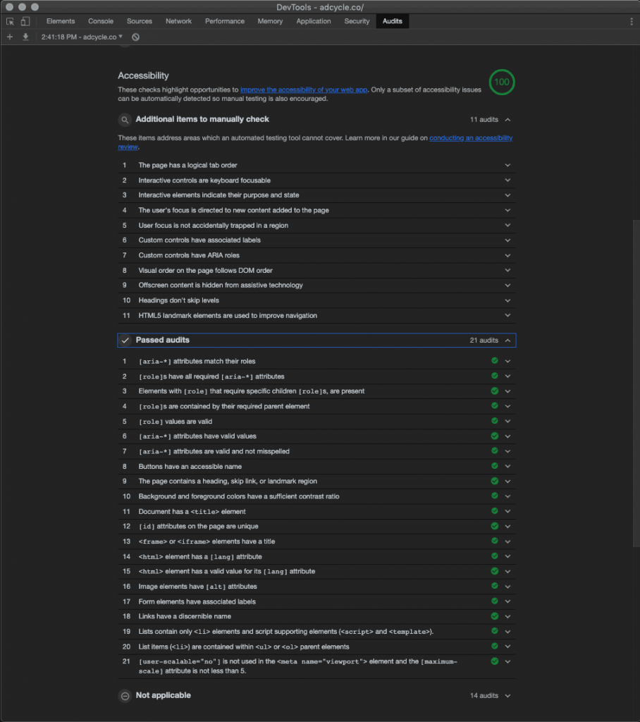 Chrome DevTools Website Accessibility Reviews