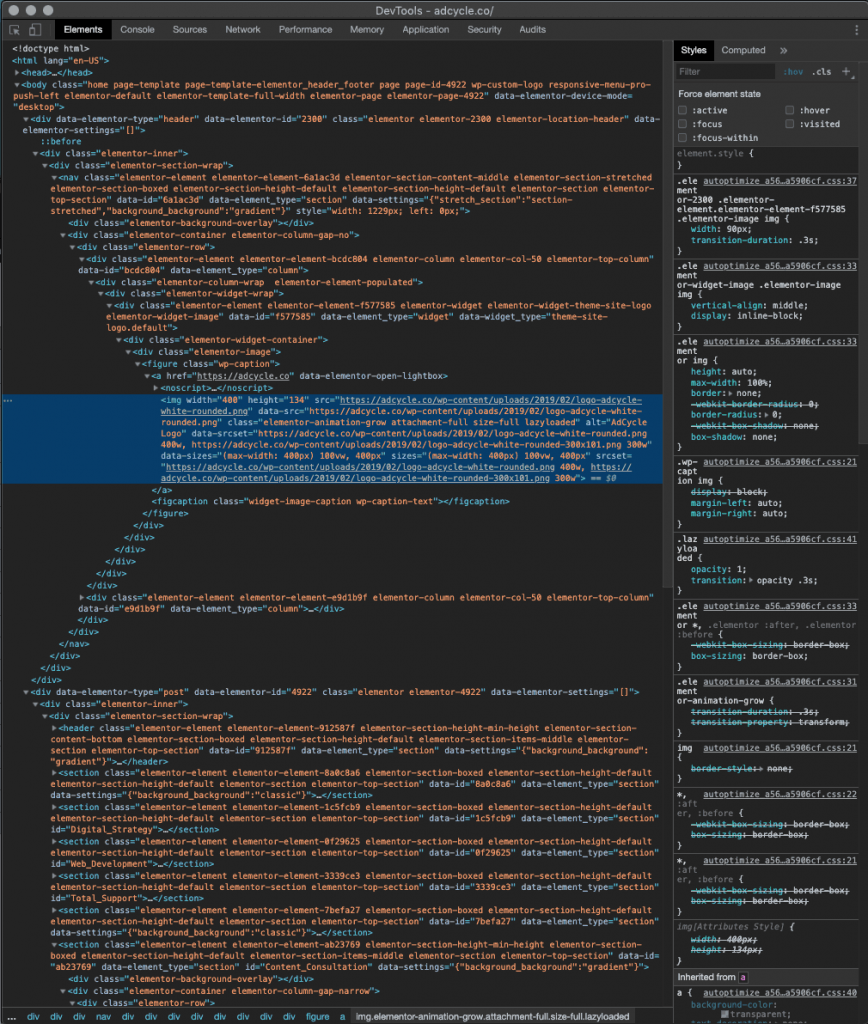 Chrome DevTools DOM and CSS Elements